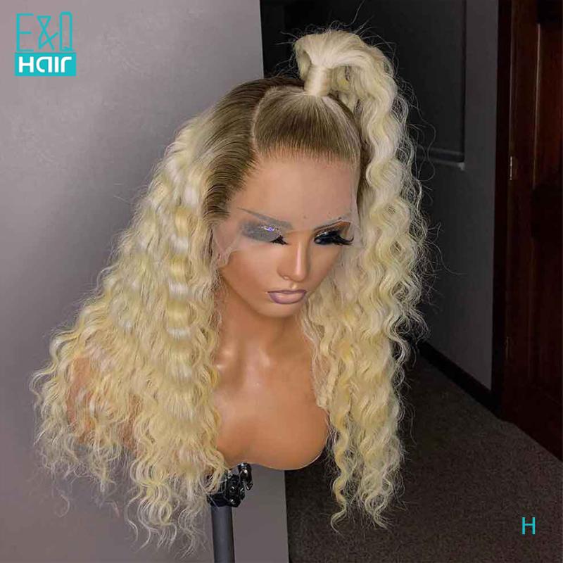

613 Lace Front Human Hair Wigs For Women Pre Plucked Brazilian Remy Deep Wave Wig Honey Blonde Ombre 13x6 Lace Front Wig 150%, As pic