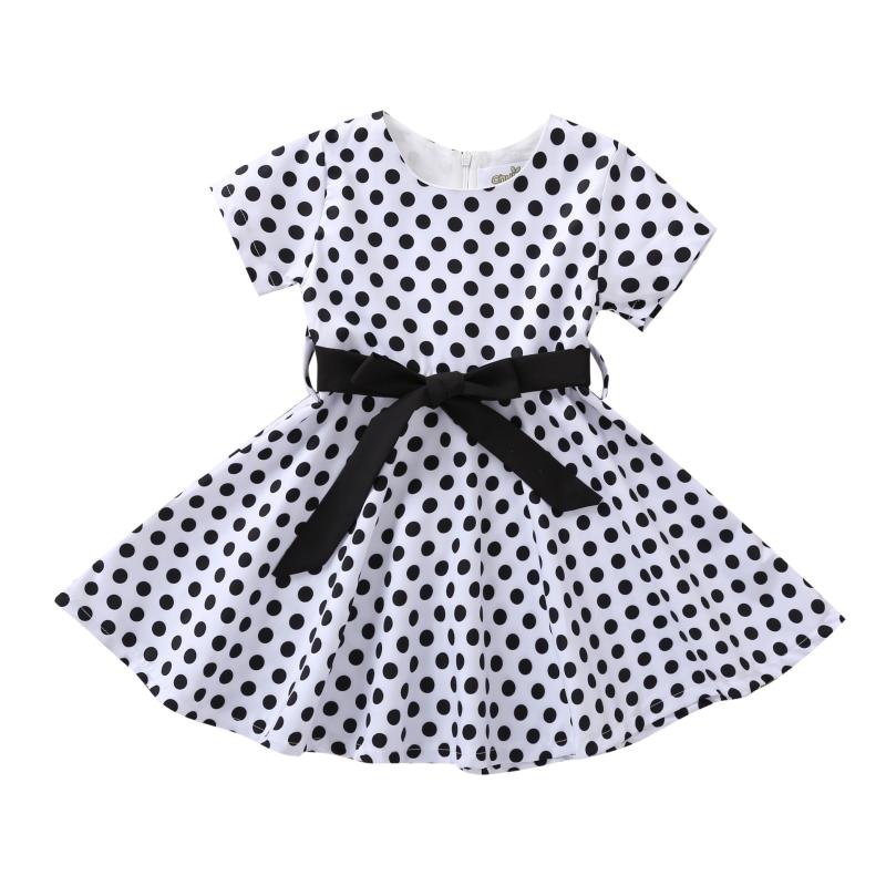 

KISBINI Dot Summer Girls Dresses Short Sleeve Zipper Bowknot Sashes Vintage Cotton Dresses For Kids Girls S-XXL