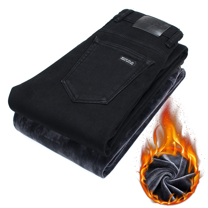 

Nice Winter Jeans Men Black Color Slim Fit Stretch Thick Velvet Pants Warm Jeans For Men Fashion Casual Fleece Trousers Male, 201