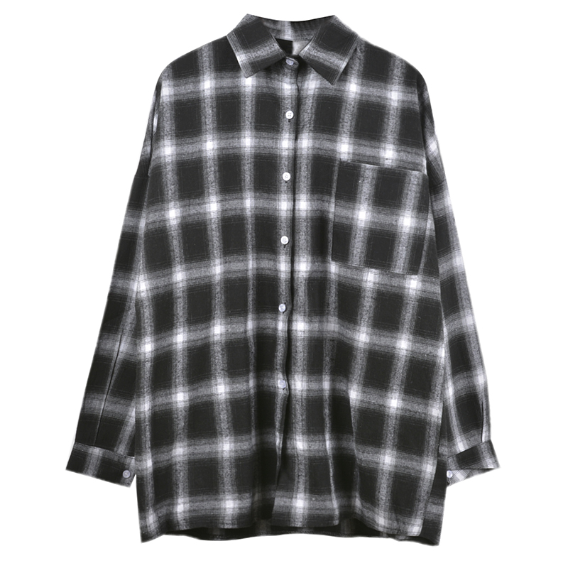 

Women's Shirt 2020 New Fashion Female Classic Style Blouses Long Sleeve Plaid Shirt cotton Casual Office Tops Blusas, Black