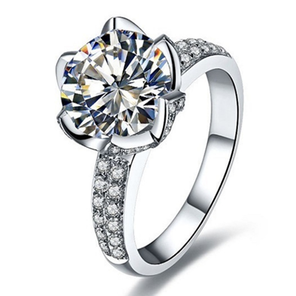 Test Real Lotus Ring 3Ct Positive Synthetic Diamonds Moissanites Ring Micro Paved Sterling Silver Engagement Jewelry Quality-image-459333703