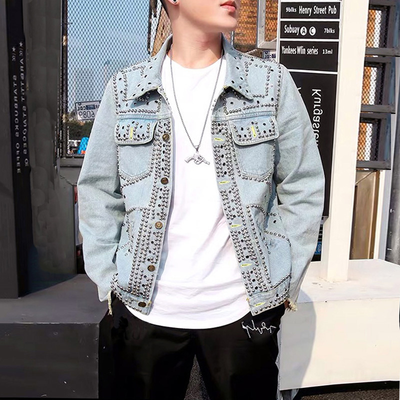 

Spring 2020 jeans jacket with rivet wash water for both men and women night club trend loose fashion jacket, Blue