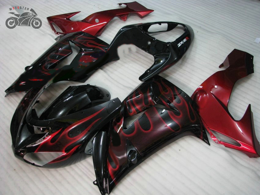 

Aftermarket fairing parts for KAWASAKI Ninja ZX10R 2006 2007 red flames motorcycle body repair fairings set ZX 10R 06 07 ZX-RR ZX-10R, Customize other mold