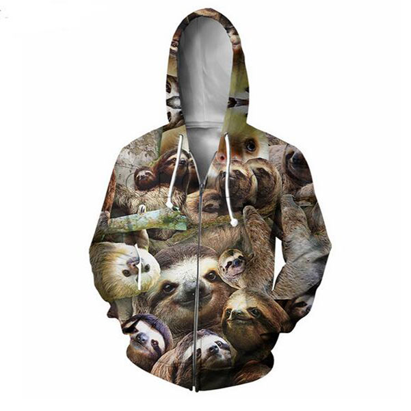 New Fashion Zipper Hoodies Animal Sloth Collage 3D Print Zip-Up Hoodies Sweatshirt Men / Women Harajuku Outfits Tops R048