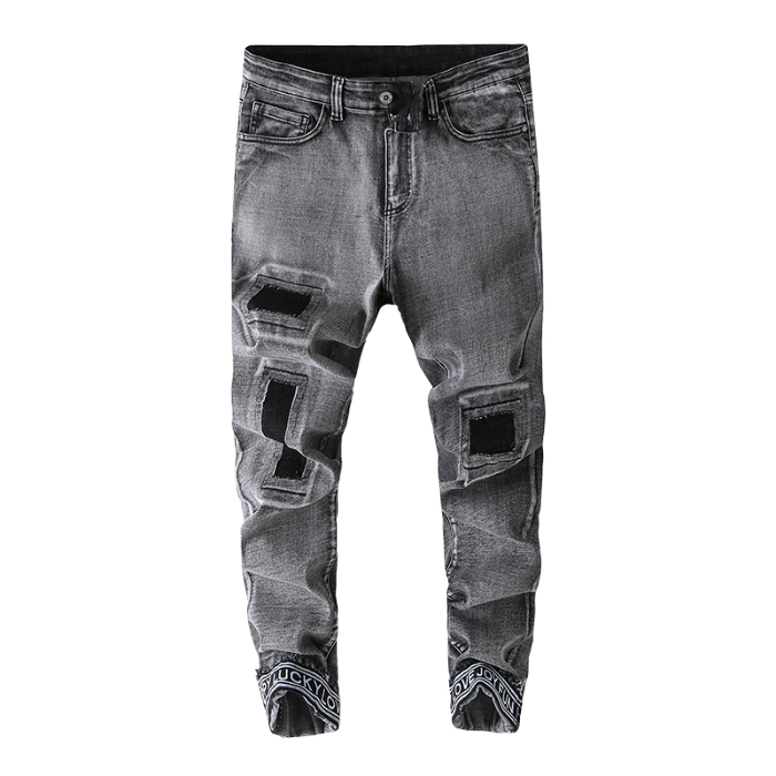 

Men Jeans Pants 28-48 Size Loose Comfortable Elastic Waist Trousers Classic Hip Hop Biker Punk Causal Daily Clothing, Black