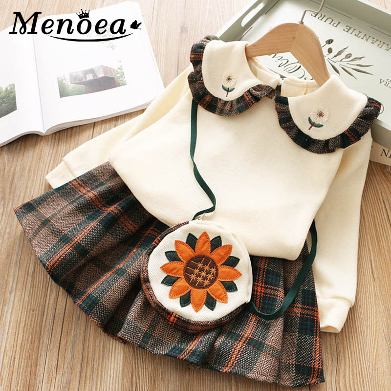 

Menoea Girls Winter Suit 2020 Brand Kids Doll collar Pattern With Bag Kids Clothing Sets 2-7Year Children Clothing Suits, Ah041