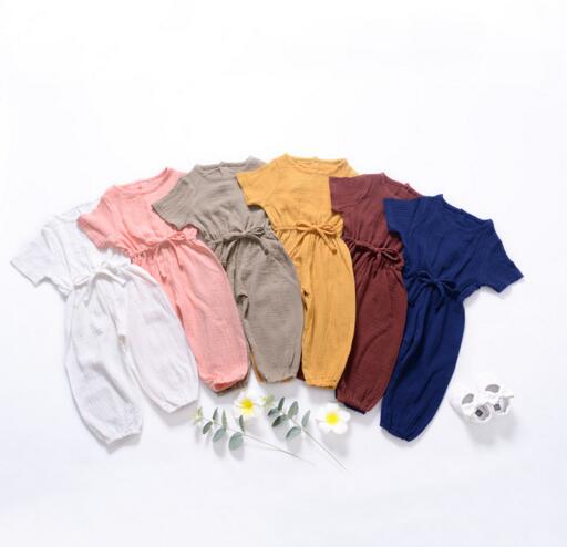 

INS new arrivals fall baby Girl climbing romper 100% cotton round collar Short Sleeve Solid Color Romper girl fall rompers 0-2T, As picture