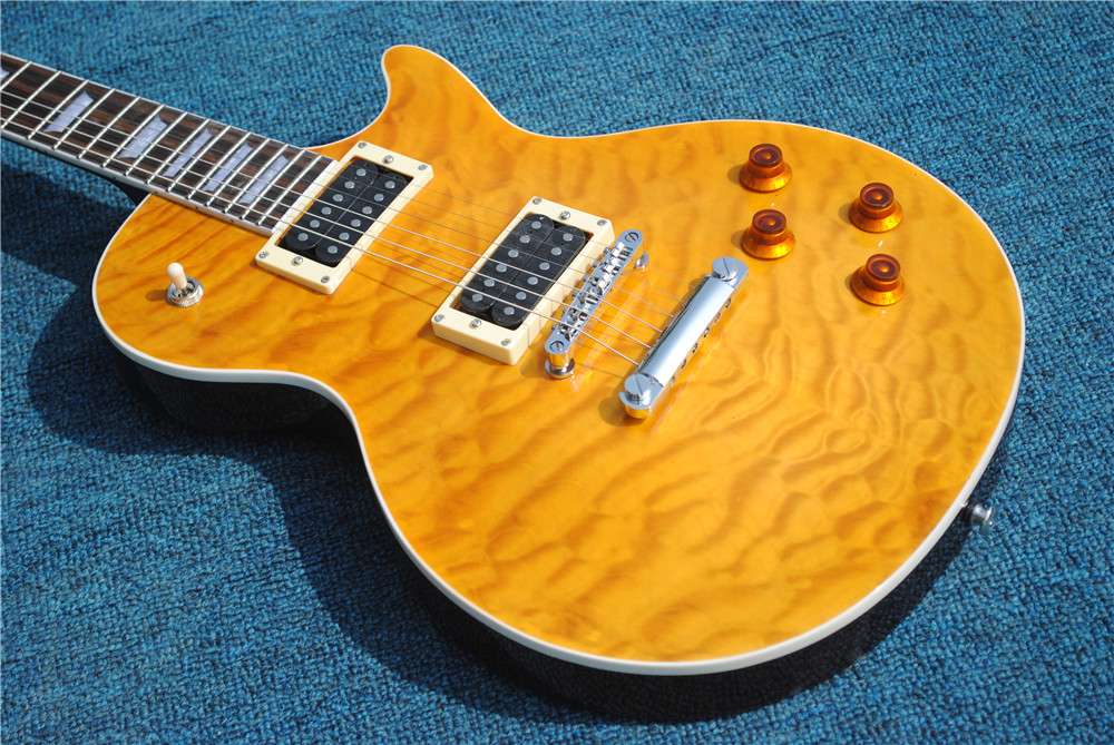 wholesale high quality New lp STANDARD Electric Guitar in Corrugated yellow Mahogany body and neck ,custom