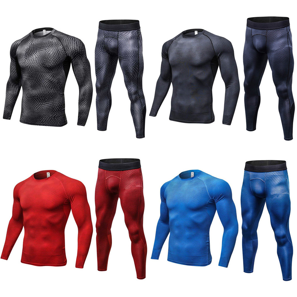 

Mens Printed Fitness Training Long Sleeve Tops Sweatpants Sportswear Set, Black