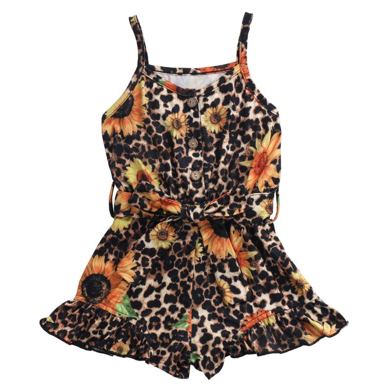 

Newborn Infants Summer Casual Romper Leopard Flower No-Sleeve Elastic High Waist Girl Clothes 1-6Y