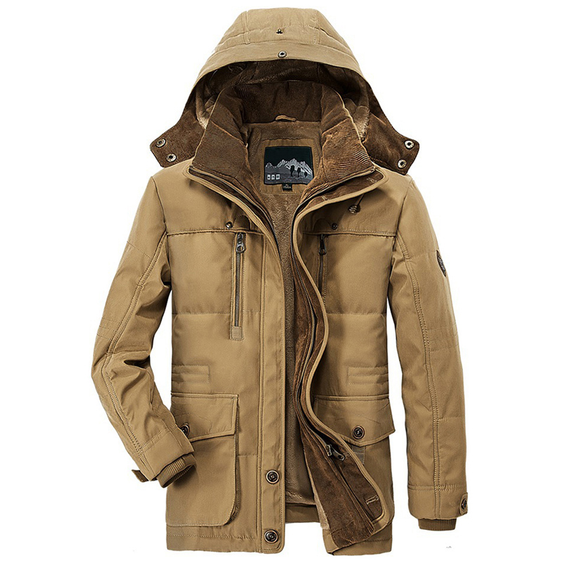 

Winter Jacket Men Coats Warm Men Hooded Outwear High Quality Fleece Warm Cotton Parkas Overcoat -5XL 6XL, Camel color