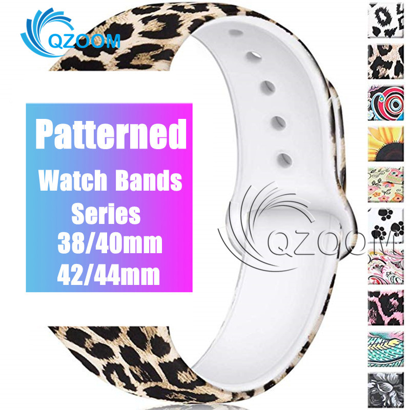 

New Patterned Printed Sport Silicone Strap For Watch Band 42mm 38mm 44mm 40mm watch Series 5 4 3 2 Wrist Bands Bracelet Watchband