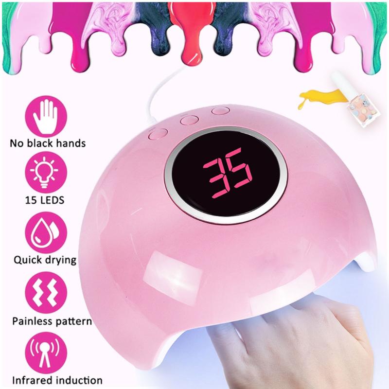

New 1 1pc UV Lamp For Manicure LED Nail Dryer Lamp Sun Light Curing All Gel Polish Drying UV Gel USB Smart Timing Nail Art Tools, Pink without oil