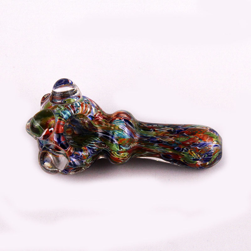 

4.5" Inside-out hand pipe with cane-work and six marble head smoking pipe glass tobacco pipe free shipping