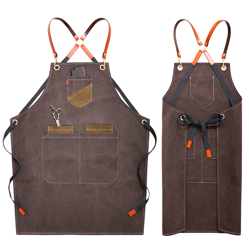 

2019 Canvas Bibs Aprons for Women Leather BBQ Chef Home Kitchen Dress Barber Hairdres Cafe Cook Waiter Custom Pinafore Gift