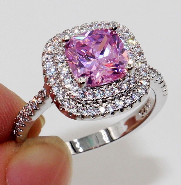 

Blue Pink Exquisite Jewelry Full Of Bricks Ma'am Temperament Wedding Engagement Ring Party Ring