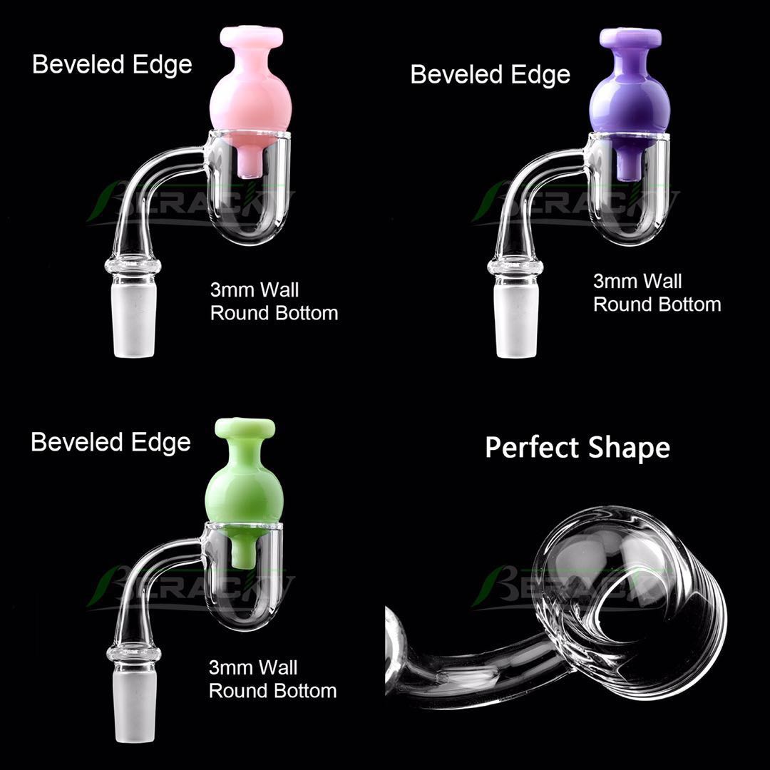 

3mm Beveled Edge Round Bottom Quartz Banger With Glass Bubble Cap 10mm 14mm 18mm Male Female Quartz Nails For Glass Bongs Dab Rigs