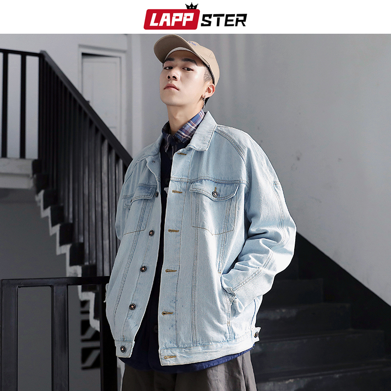

LAPPSTER Men Harajuku Korean Fashions Jeans Jacket 2020 Oversized Japanese Streetwear Denim Jacket Windbreaker Hip Hop Clothing, Light blue