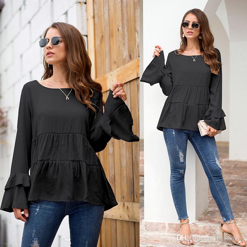 

2020 Summer Cotton Casual T-shirts New Pleated Lace Ruffles Stitching Contrast Color Loose Short Sleeve T-shirt O-Neck, 1#
