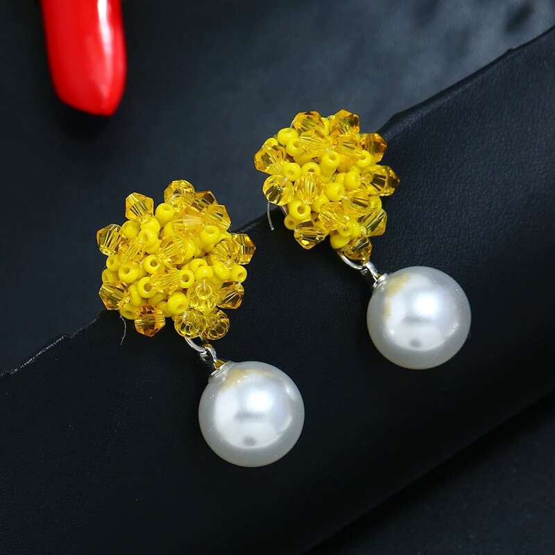 

Wholesale-pearl dangle earrings for women luxury beads charm chandelier earring hot sale holiday style pearls pendants jewelry 6 colors pink