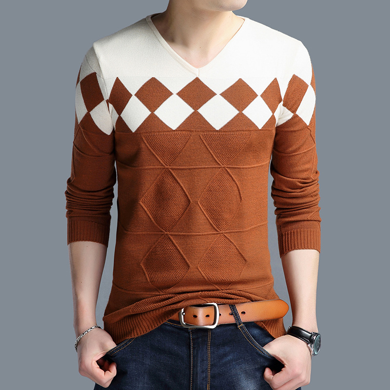 

New Cotton Men Autumn Winter Sweater Jersey Jumper Pullover V-neck Knitted Robe Hombre Pull Homme Hiver Sweaters, Khaki