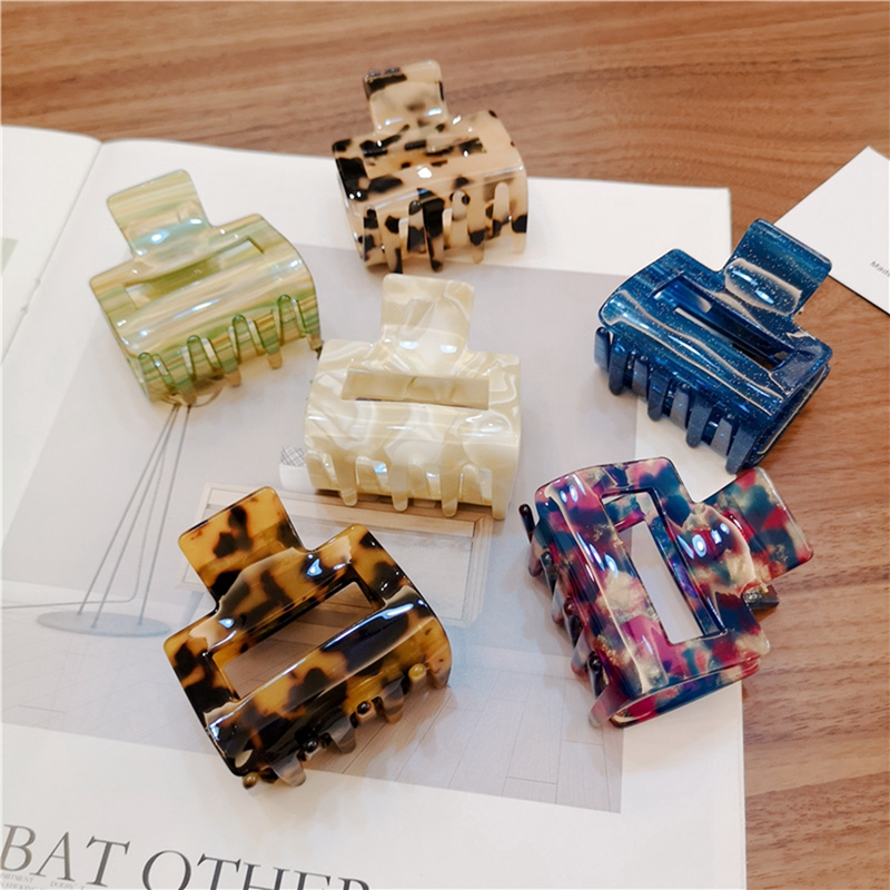 

2020 Women Girls Geometric Hair Crabs Acetate Sheet Hair Claw Ponytail Holders Square Plastic Hairpins Clamps