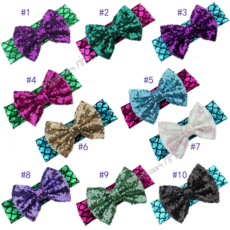 

Baby Girls Mermaid Headbands Children Kids Glitter Hair bows with Sequins bow Dance Party Hair Accessories 10 Colors for Girls, Multi-color