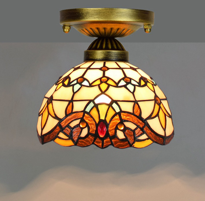 

European Retro Tiffany Stained Glass Ceiling Lamp Baroque Lamp Corridor Glass Ceiling Light Balcony Hallway Ceiling Lighting Fixtures