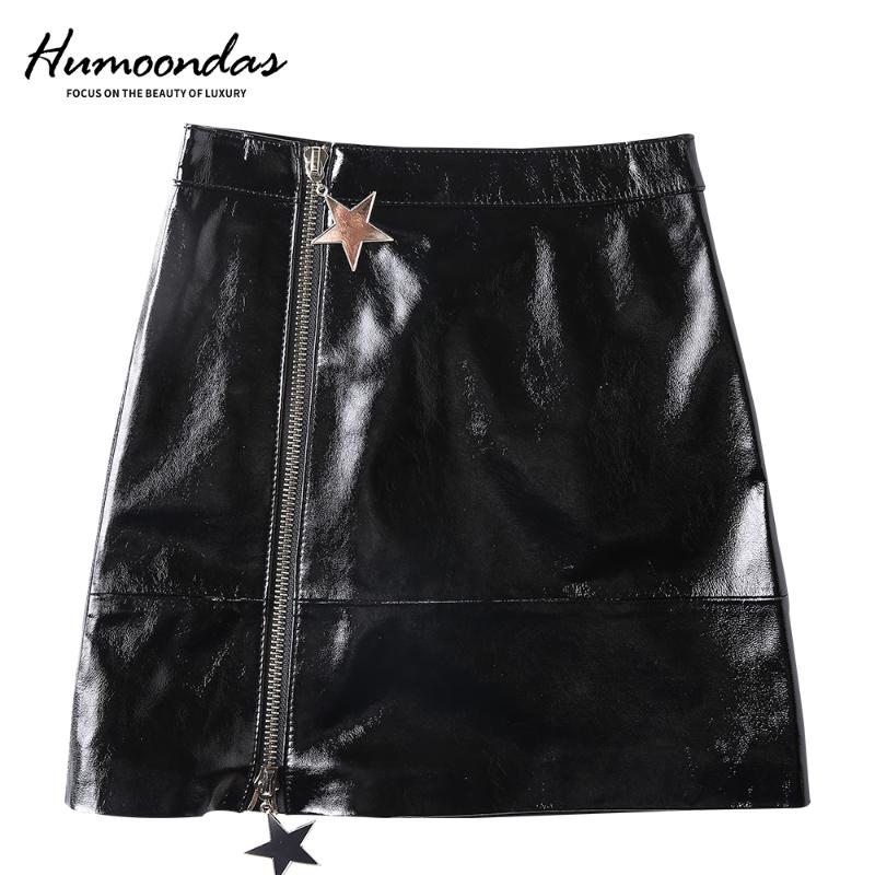 

Humoondas Women Fashion High Waist Skirt Sexy Zip Genuine Leather Short Pencil Bodycon Mini Skirt 2020 New Solid Sheepskin, Black