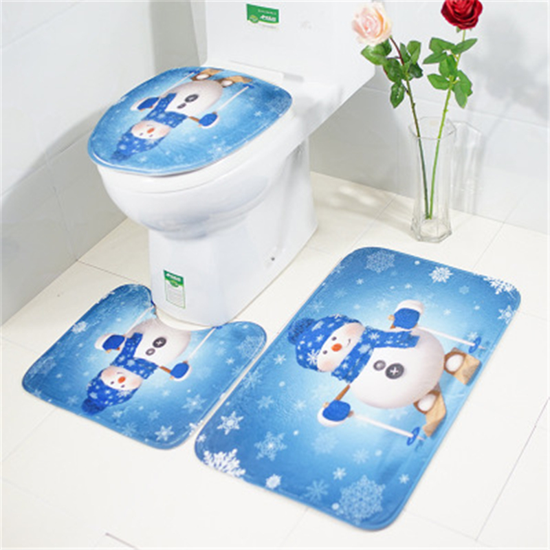 

3 Pieces Soft Bath Mat Set Floor Carpet Shower Bathroom Carpet Anti Slip Tapes Christmas Toilet Mat Set New Year Ornaments b