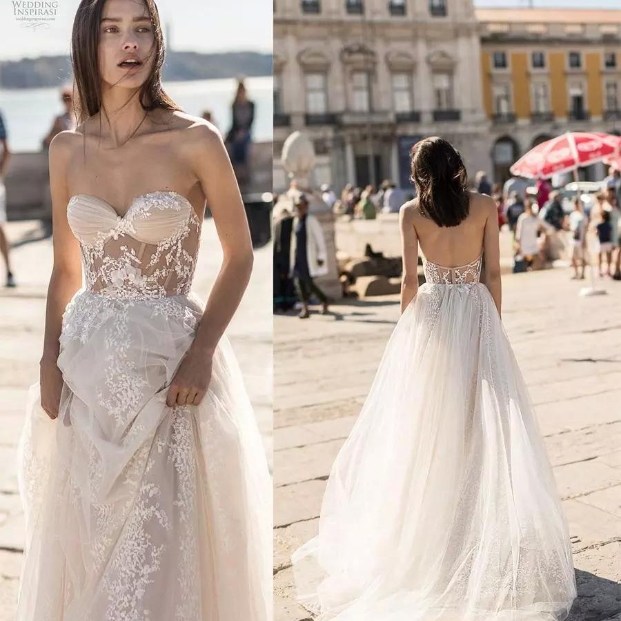 

Liz Martinez Beach Wedding Dresses Sweetheart Neck Backless Bridal Gowns Lace robe de mariée Boho Wedding Dress, Champagne
