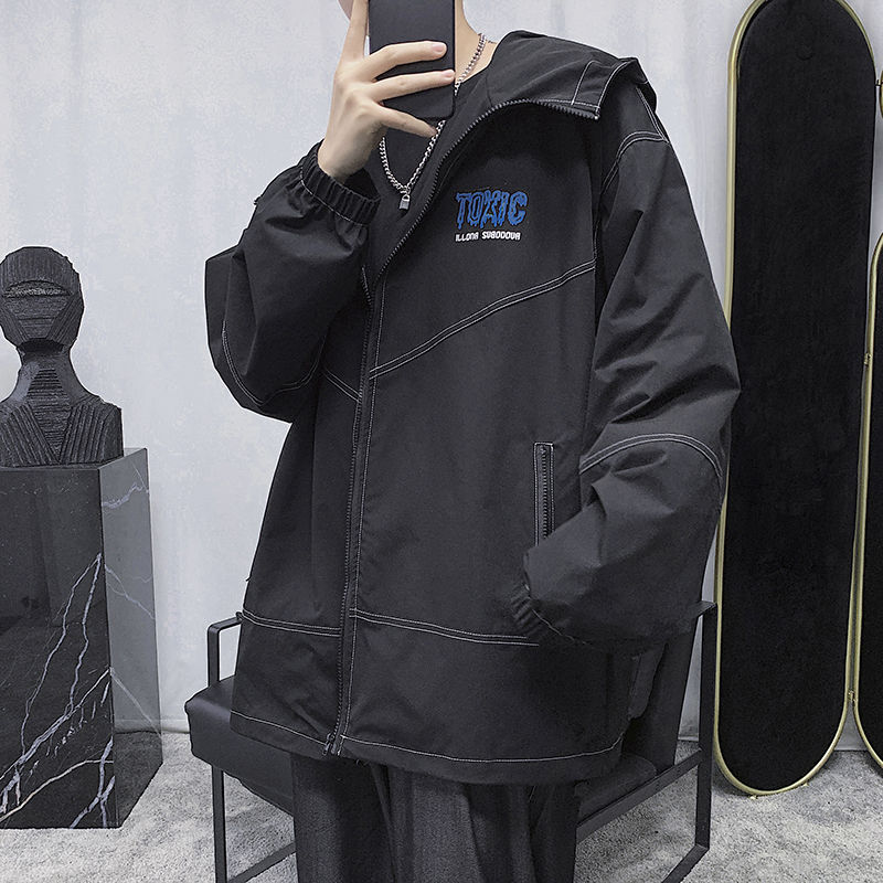 

2020 Spring And Autumn New Youth Men's Solid Color Loose Hooded Jacket Fashion Casual Wild Closing Top Gray / Black