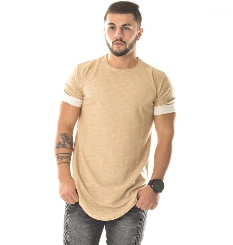 

Wholesale-fashion extra long shirts for men couples matching clothing hiphop clothes plain blank t shirt curved hem tee1