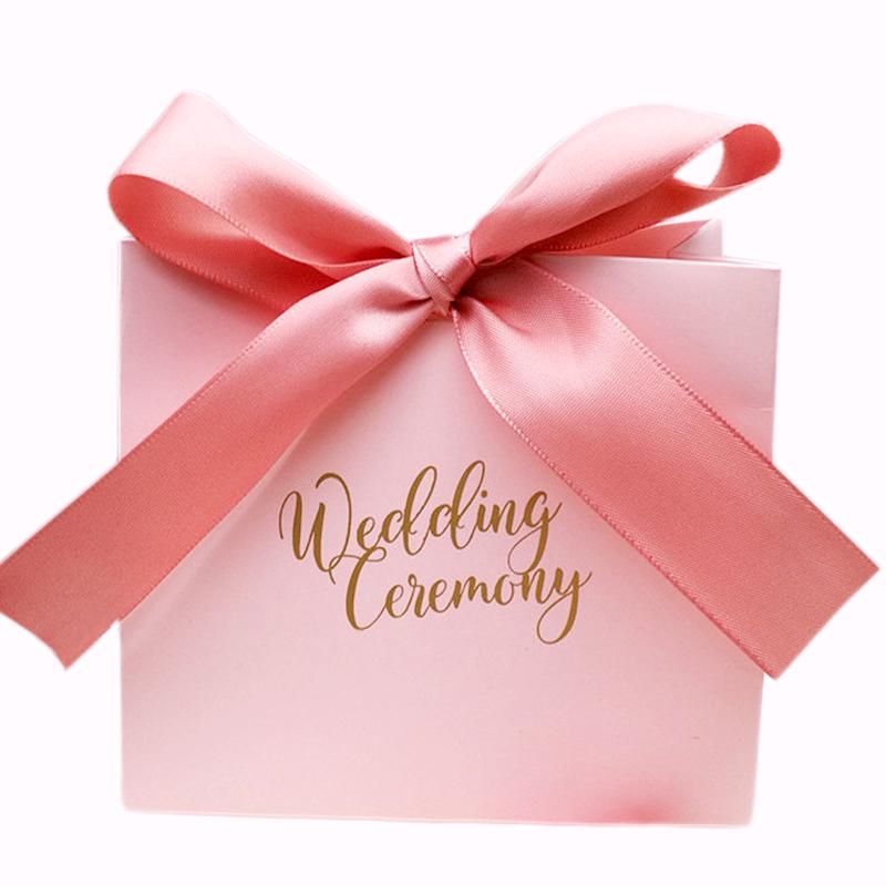 

5pcs Pink/Green Wedding Candy Box with Ribbon Chocolate Candy Box for Birthday Party Decoration Supplies Guests Return Gift