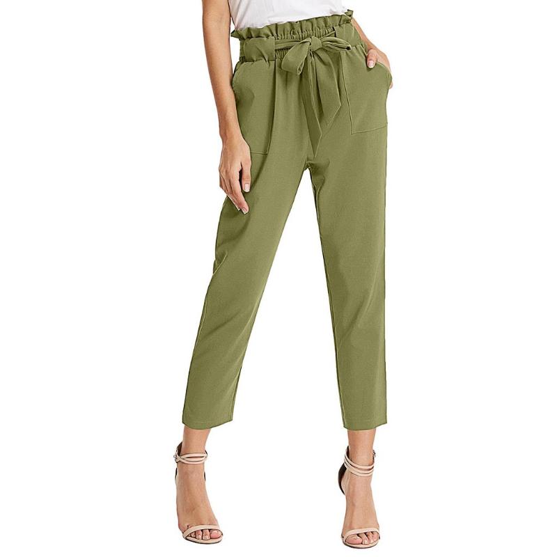 

2020 Women High Waist Elastic Harem Pants Casual Chffion Lady Ankle Length Capris Trouser Women Clothing Pencil Pants#3, Beige