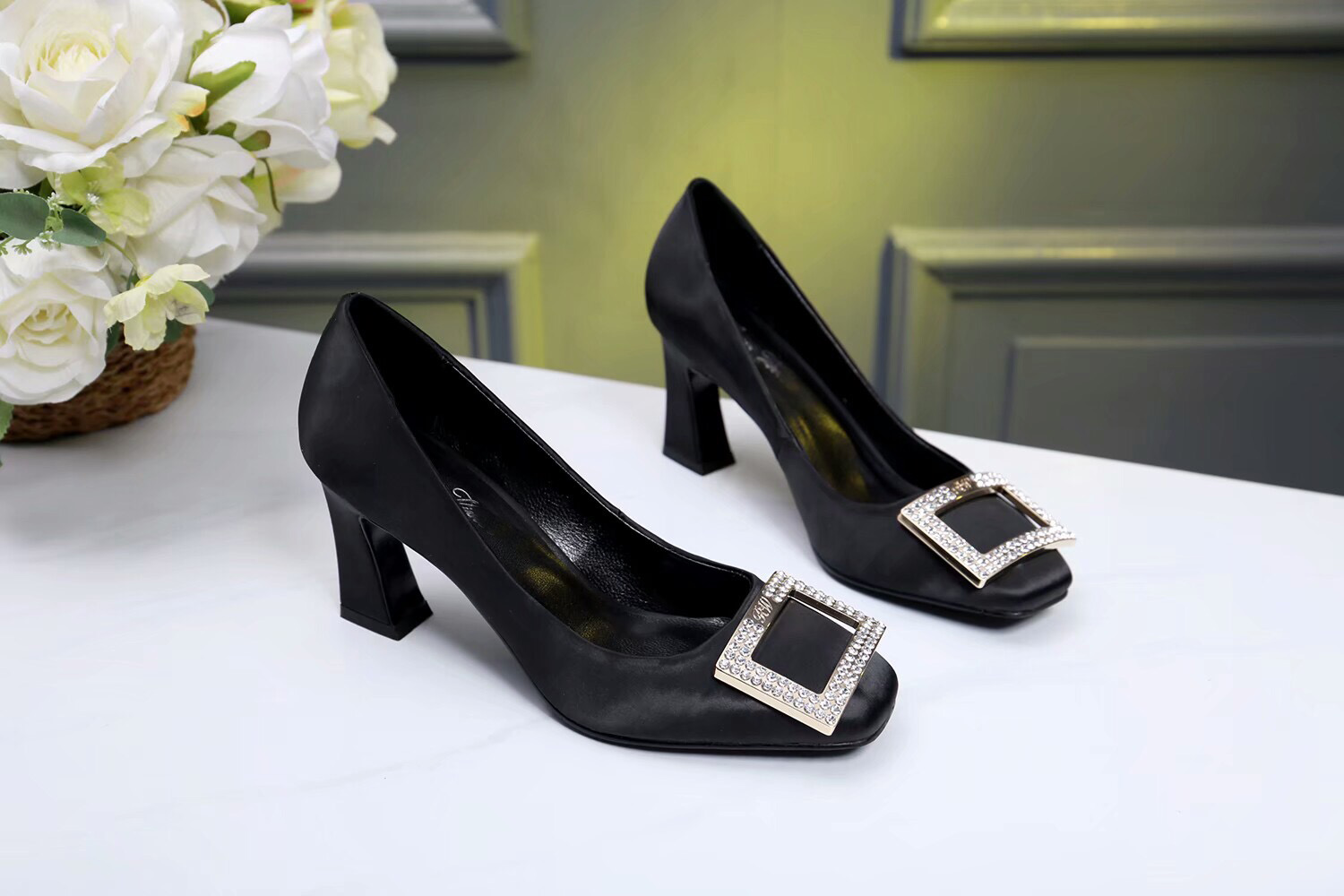 

Hot Sale-Dress Shoes Design Women Pointed Toe Thin High Heels Square head Sexy Party Festival Wedding Shoes Women Pumps #b304, Black