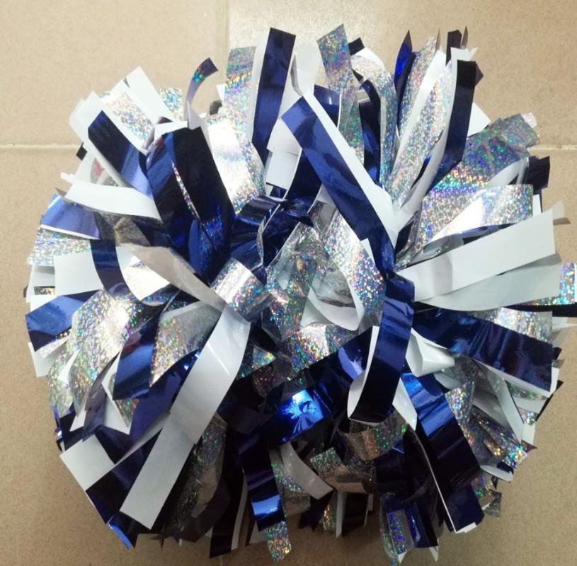 

1Piece Cheerleader Pom poms 6" Handle Metallic Royal Blue Mix HoLographic silver and Metallic White