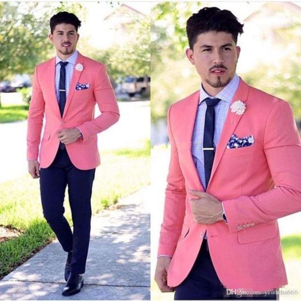 

Pink Wedding Tuxedos Slim Fit Suits For Men Groomsmen Suit Two Pieces Cheap Prom Formal Suits (Jacket+Pants+Tie) 075, Same as image