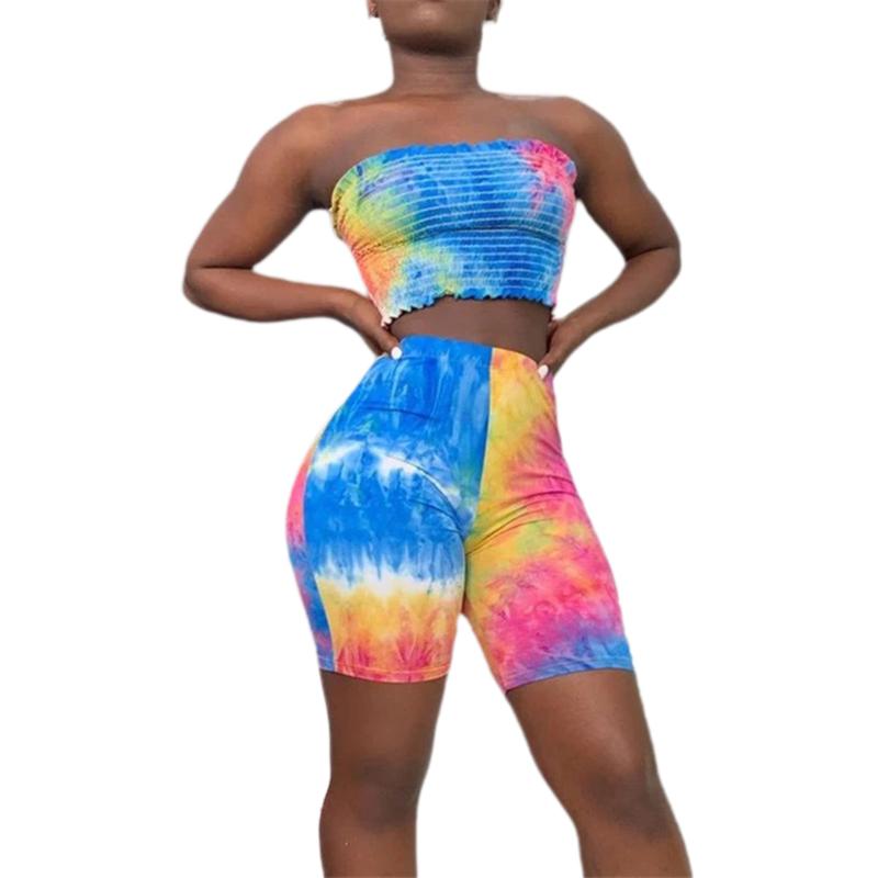 

Summer Yoga Set Women Tie-dye 2 Piece Set Crop Top Sport Shorts Sportsuit Workout Outfit Fitness Gym Sets Sportswear, As photo shows