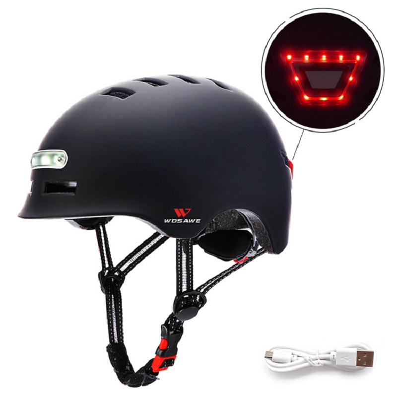 

WOSAWE Motorcycle Half Helmet Child Adult Universal Headlight Taillight Breathable Skateboard Bicycle Electric Scooter Helmet, Black