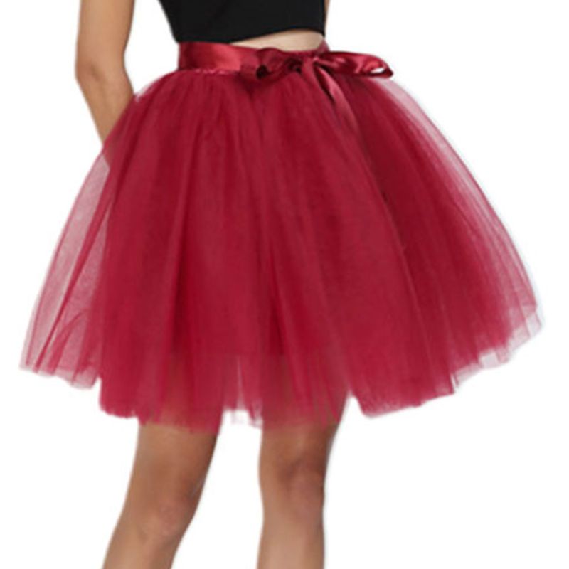 

15 Colors Women Adult 7 Layers Tulle Mesh Midi Tutu Skirt Solid Color Ballet Dance Costume Satin Lace Up Bowknot Petticoat Dress