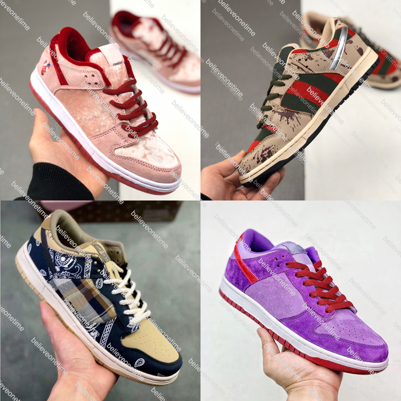 

New SB Dunk Low Pro StrangeLove Freddy Krueger Men Women Running Shoes Cactus Jack Plum Designer Trainers Sneakers With Box