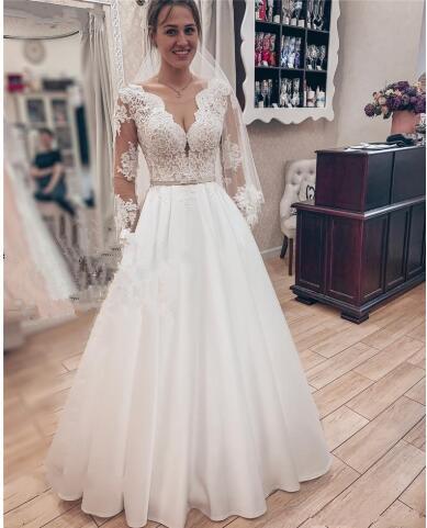 

Modest Plus Size Beach A Line Vintage Wedding Dresses 2019 Lace Long Sleeves Country Greek Style Vestido De Novia Bridal Gowns B175, Black