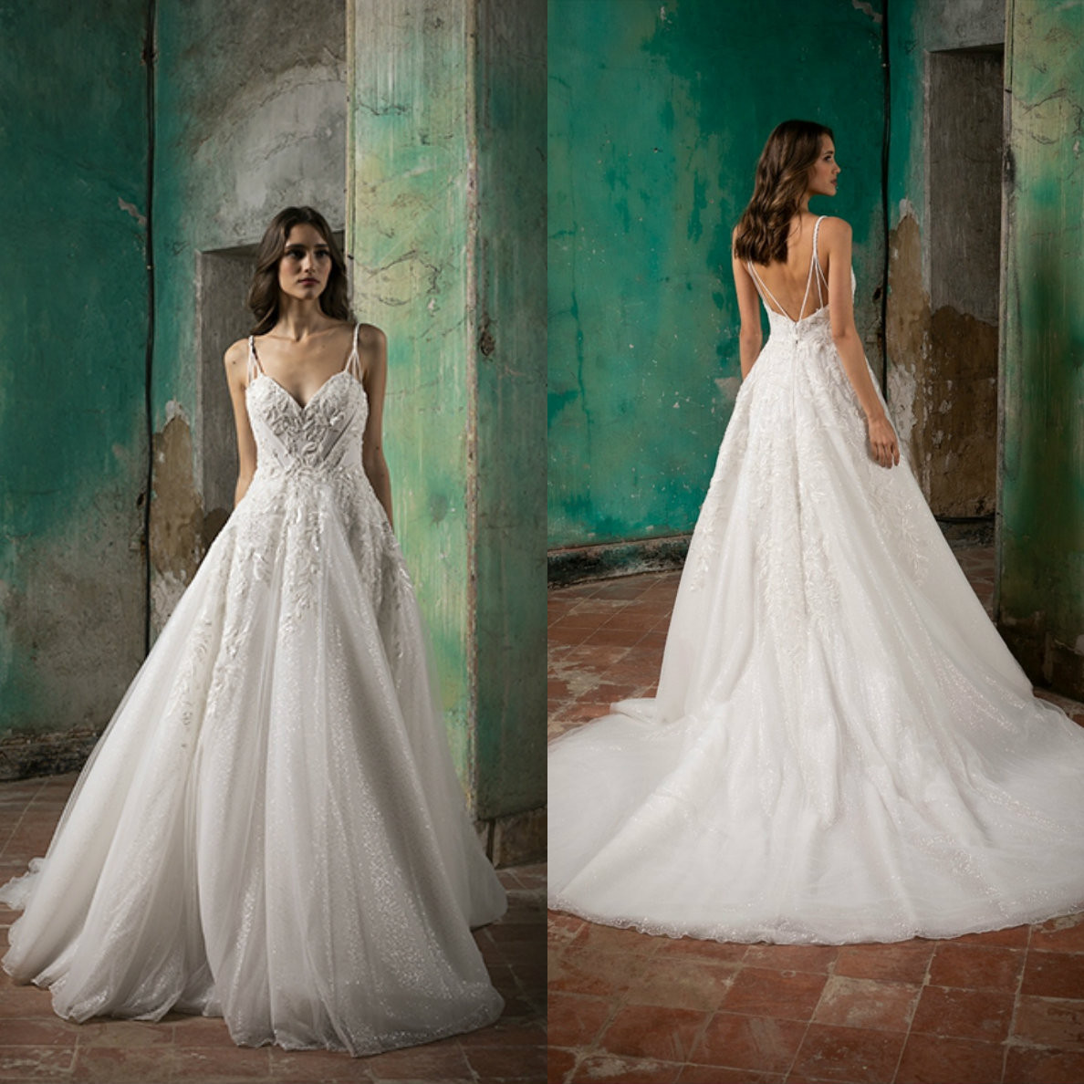 

Tony Ward 2020 Wedding Dresses Spaghetti Straps Lace Appliques Bridal Gowns Backless Sweep Train A Line Wedding Dress Robe De Mariee, Black