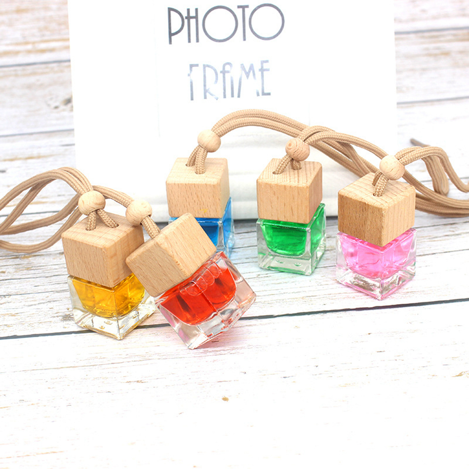 

Cube Car Perfume Bottle Hanging Rearview Ornament Air Freshener For Essential Oils Diffuser Fragrance Empty Glass Bottle Pendant LJJA3576-1