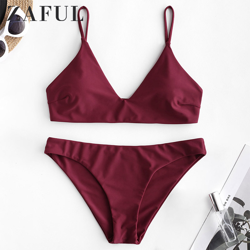 

ZAFUL Bikini 2020 Solid Bralette Bikini Swimsuit Spaghetti Straps Sexy Padded Solid Women Swimwear Classic Push Up Bathing Suit