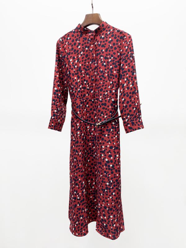 

Women Dress 2019 Autumn and Winter Polka Dot Belt Dress, Black