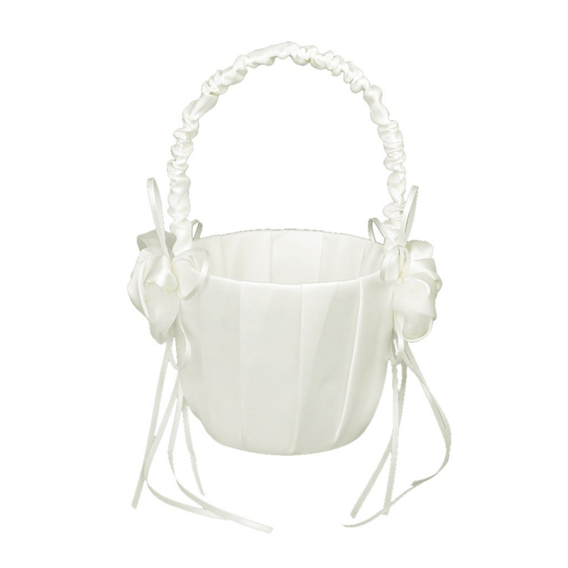 

Fashion-Satin Wedding Flower Basket Ornate of Buds for Wedding - white