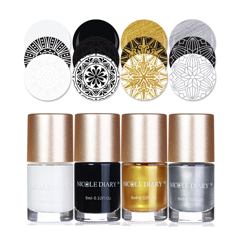 

Nail Stamping Polish Printing Stamp image Stamping Nail Lacquer Art Set 4 Colors For Gel Polish, As pic