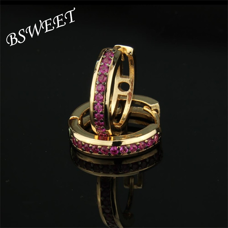 

Charm BSWEET Gold / Silver Copper 5 Color Cubic Zirconia Round Earrings Girls Girlfriends Party Exquisite Fashion Jewelry